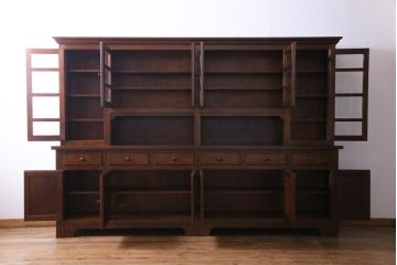 中古　特注品　松本民芸家具　上品な高級感漂う特大サイズの食器棚(キャビネット、飾り棚)(定価約200万円)