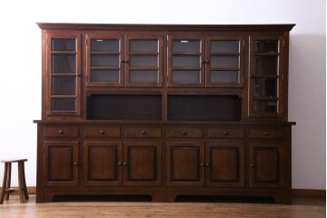 中古　特注品　松本民芸家具　上品な高級感漂う特大サイズの食器棚(キャビネット、飾り棚)(定価約200万円)