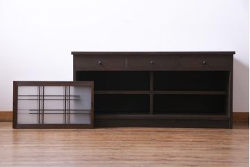 ラフジュ工房オリジナル　建具リメイク　懐かしく落ち着いた雰囲気の引き出し付きテレビボード(収納棚、サイドボード、戸棚)