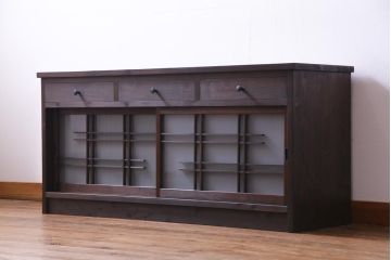 ラフジュ工房オリジナル　建具リメイク　懐かしく落ち着いた雰囲気の引き出し付きテレビボード(収納棚、サイドボード、戸棚)