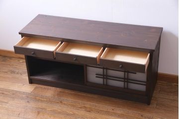 ラフジュ工房オリジナル　建具リメイク　懐かしく落ち着いた雰囲気の引き出し付きテレビボード(収納棚、サイドボード、戸棚)