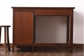 昭和レトロ　ナラ材　薄型リメイク　味のある素朴な風合いのワークデスク(片袖机、在宅ワーク、在宅用)