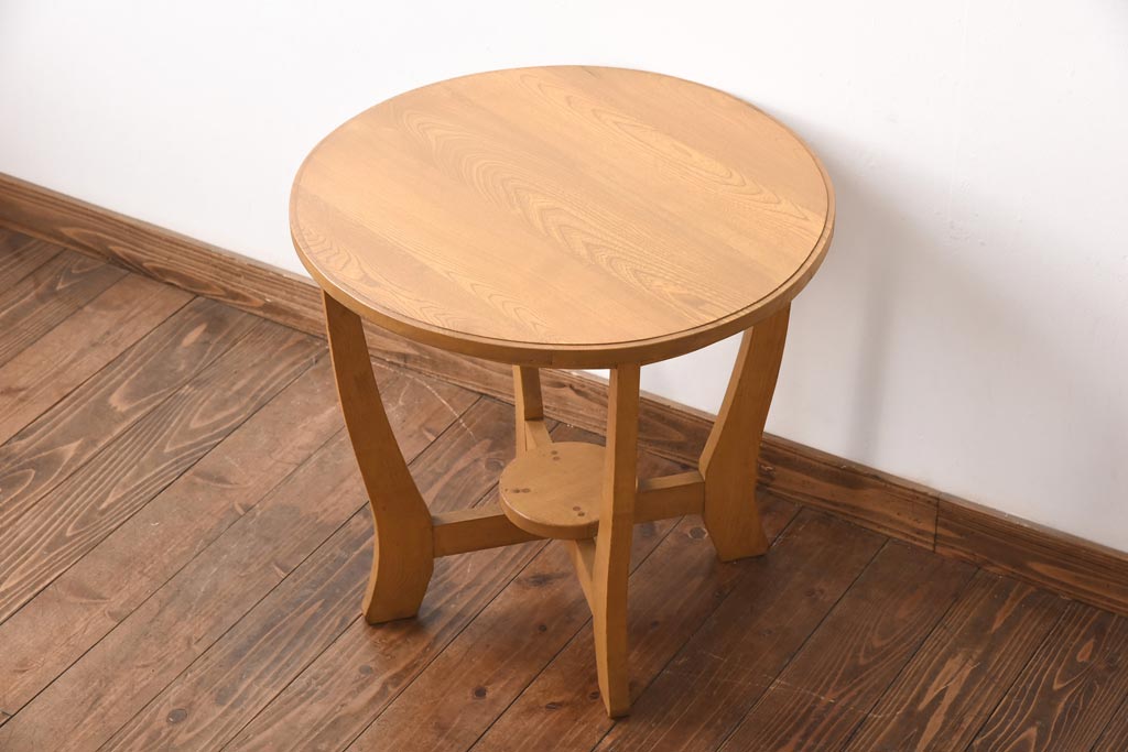 レトロ家具　昭和レトロ　栓材　あたたかな空間づくりに活躍するコーヒーテーブル(ラウンドテーブル、花台)