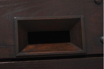 アンティーク雑貨　明治期　総ケヤキ材　古い趣が味わいのある大振りな銭箱(銭函)