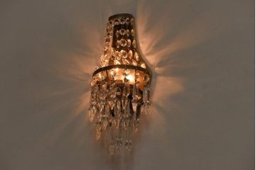 フランスビンテージ　金属製　エンパイア様式　ガラスドロップがお洒落な小振りなウォールランプ(壁掛け照明)(1)