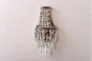 フランスビンテージ　金属製　エンパイア様式　ガラスドロップがお洒落な小振りなウォールランプ(壁掛け照明)(2)