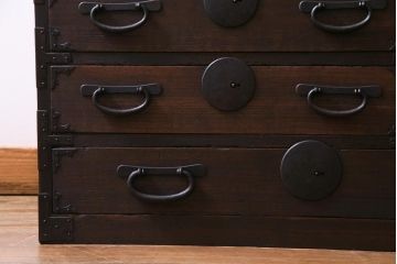 アンティーク家具　和製アンティーク　明治大正期　総桐材　味わいと渋さが格好良い関東帳場箪笥(時代箪笥、和タンス、桐箪笥、桐たんす)