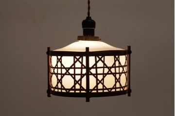 和製アンティーク　戦前　竹細工が味わい深いペンダントライト(竹編み、天井照明、電笠)