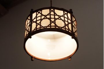 和製アンティーク　戦前　竹細工が味わい深いペンダントライト(竹編み、天井照明、電笠)