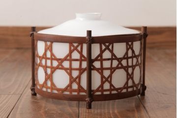 和製アンティーク　戦前　竹細工が味わい深いペンダントライト(竹編み、天井照明、電笠)