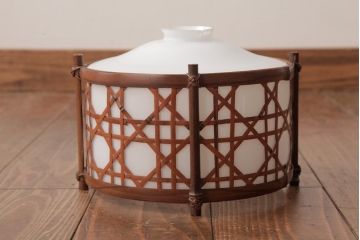 和製アンティーク　戦前　竹細工が味わい深いペンダントライト(竹編み、天井照明、電笠)