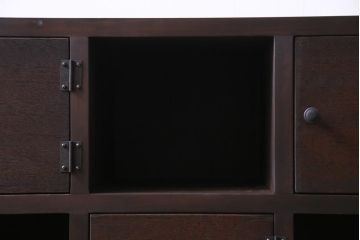 ラフジュ工房オリジナル　3×3マス　チェッカー模様に扉が付いた脚付マス目棚・右開き(収納棚、ロッカー)