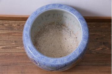 アンティーク雑貨　和製アンティーク　特大!　能面紋様が個性的な瀬戸火鉢(鉢カバー)