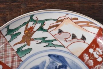 古民具・骨董　幕末明治期　山水図　色絵染付皿(7寸皿、中皿)(1)