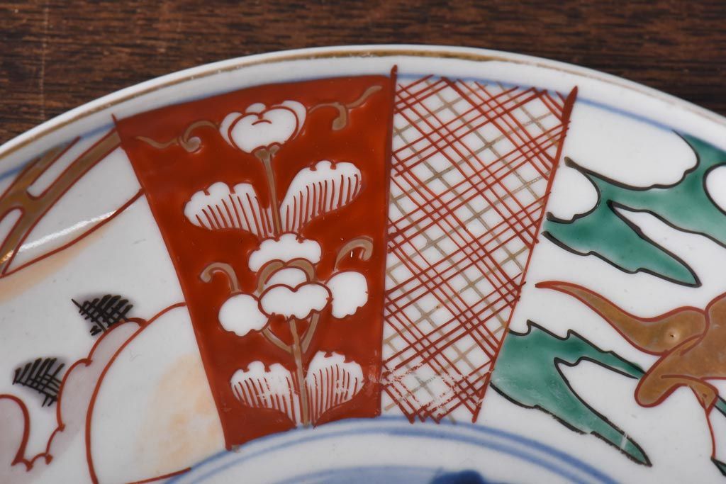 古民具・骨董　幕末明治期　山水図　色絵染付皿(7寸皿、中皿)(1)