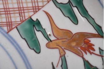 古民具・骨董　幕末明治期　山水図　色絵染付皿(7寸皿、中皿)(1)