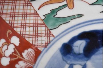 古民具・骨董　幕末明治期　山水図　色絵染付皿(7寸皿、中皿)(1)