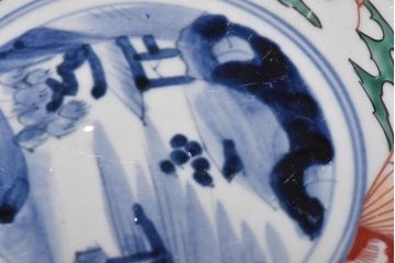 古民具・骨董　幕末明治期　山水図　色絵染付皿(7寸皿、中皿)(1)