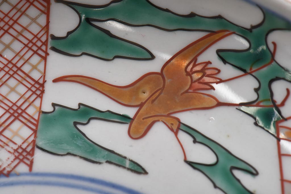 古民具・骨董　幕末明治期　山水図　色絵染付皿(7寸皿、中皿)(1)