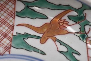 古民具・骨董　幕末明治期　山水図　色絵染付皿(7寸皿、中皿)(1)