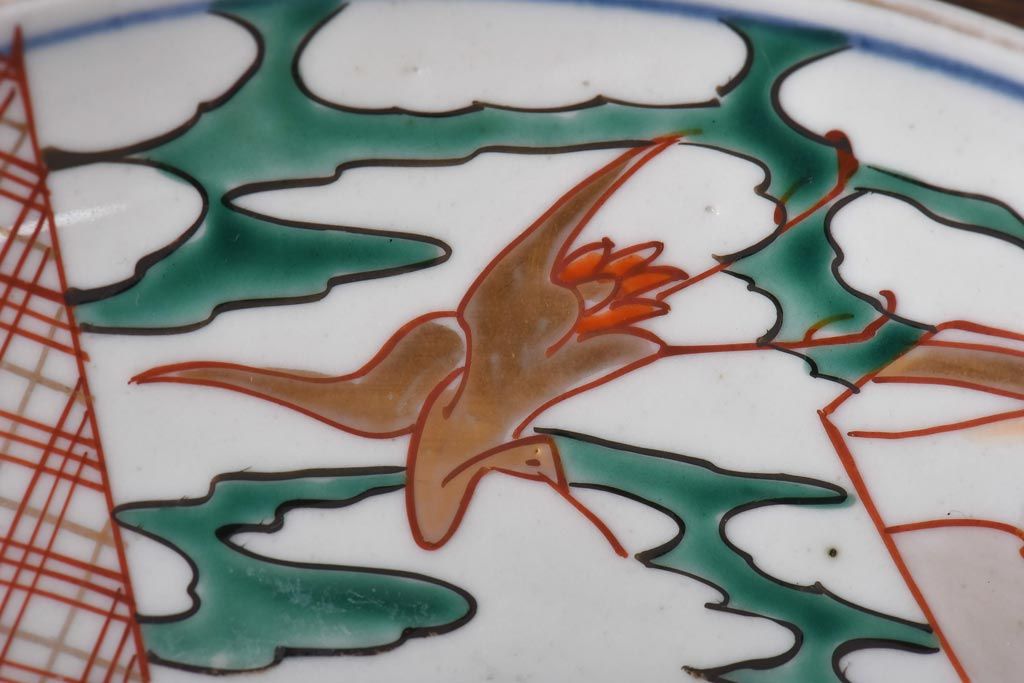 古民具・骨董　幕末明治期　山水図　色絵染付皿(7寸皿、中皿)(1)