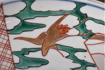 古民具・骨董　幕末明治期　山水図　色絵染付皿(7寸皿、中皿)(1)