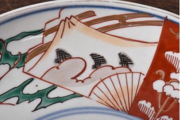 古民具・骨董　幕末明治期　山水図　色絵染付皿(7寸皿、中皿)(1)