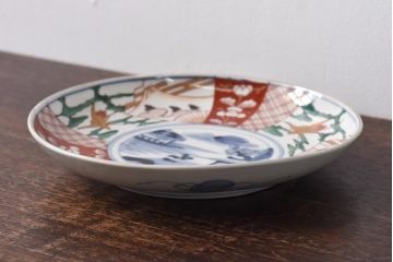 古民具・骨董　幕末明治期　山水図　色絵染付皿(7寸皿、中皿)(2)
