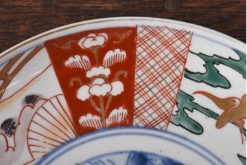 古民具・骨董　幕末明治期　山水図　色絵染付皿(7寸皿、中皿)(2)