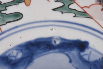 古民具・骨董　幕末明治期　山水図　色絵染付皿(7寸皿、中皿)(2)