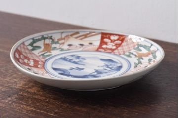 古民具・骨董　幕末明治期　山水図　色絵染付皿(7寸皿、中皿)(2)
