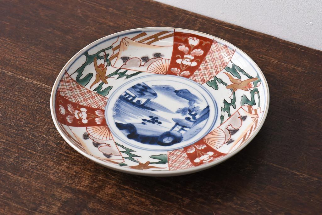 7寸染付絵皿　山水画　骨董品 7寸染付絵皿 山水画 骨董品