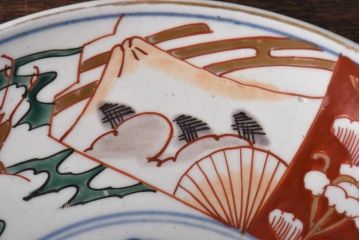 古民具・骨董　幕末明治期　山水図　色絵染付皿(7寸皿、中皿)(3)