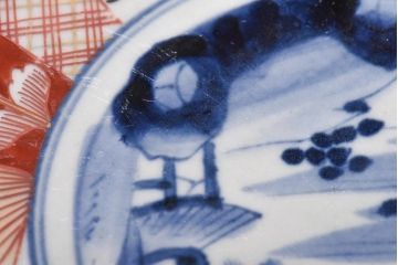 古民具・骨董　幕末明治期　山水図　色絵染付皿(7寸皿、中皿)(3)