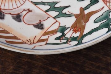 古民具・骨董　幕末明治期　山水図　色絵染付皿(7寸皿、中皿)(3)