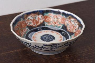 古民具・骨董　江戸期　色絵　深い藍色が美しい上手物の鉢(なます皿)