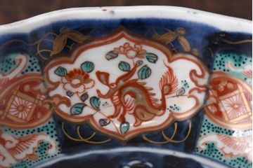 古民具・骨董　江戸期　色絵　深い藍色が美しい上手物の鉢(なます皿)