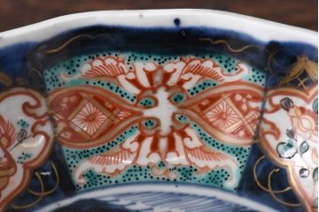 古民具・骨董　江戸期　色絵　深い藍色が美しい上手物の鉢(なます皿)