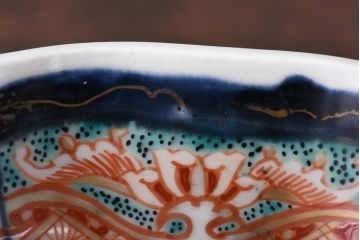 古民具・骨董　江戸期　色絵　深い藍色が美しい上手物の鉢(なます皿)