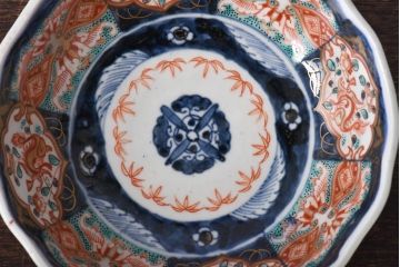 古民具・骨董　江戸期　色絵　深い藍色が美しい上手物の鉢(なます皿)