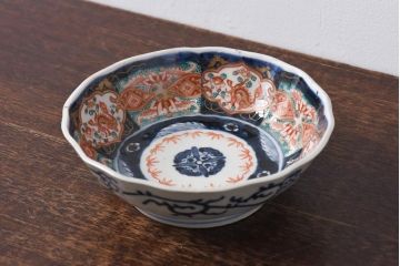 古民具・骨董　江戸期　色絵　深い藍色が美しい上手物の鉢(なます皿)