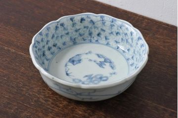 江戸期 微塵唐草紋様 淡く優しげな雰囲気漂う染付鉢(なます皿)