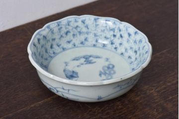 江戸期 微塵唐草紋様 淡く優しげな雰囲気漂う染付鉢(なます皿)