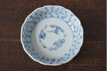 江戸期 微塵唐草紋様 淡く優しげな雰囲気漂う染付鉢(なます皿)