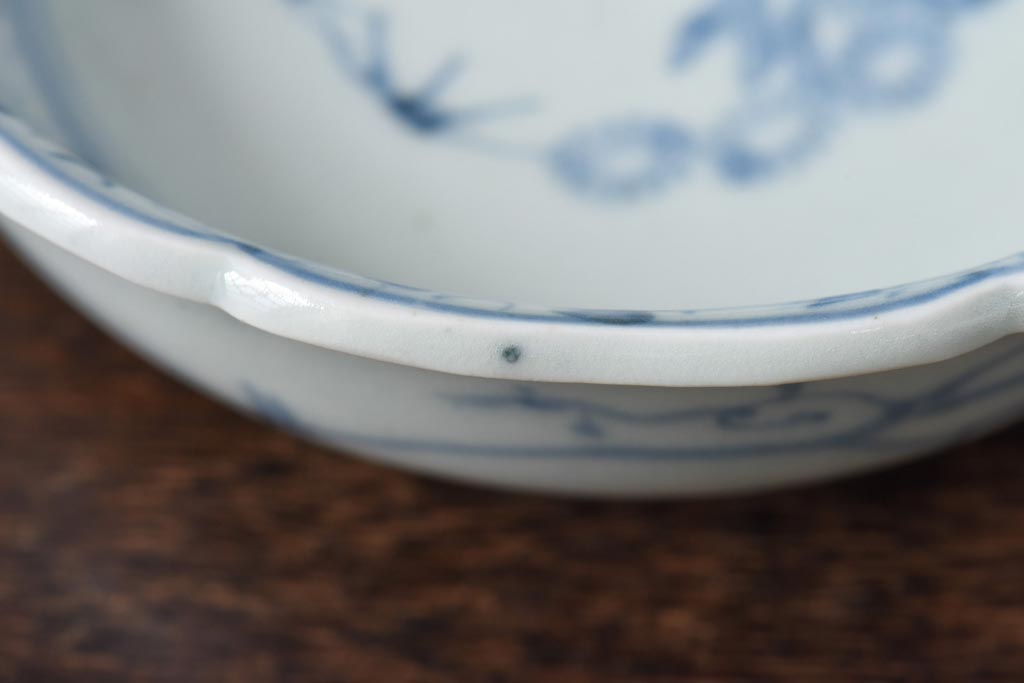 江戸期 微塵唐草紋様 淡く優しげな雰囲気漂う染付鉢(なます皿)