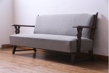 中古　神戸洋家具　永田良介商店　メンズライクにもおすすめなビンテージのチロル型ソファ(3人掛けソファ)