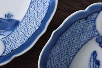 幕末期　福寿紋　山水図　染付5寸皿2枚セット(中皿)