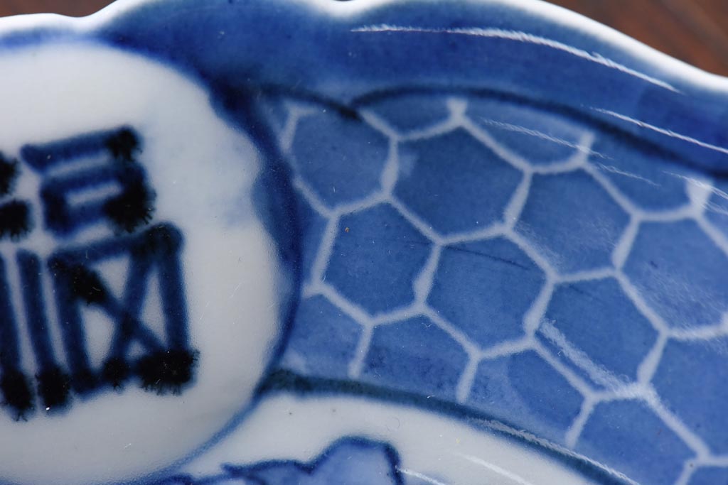 幕末期　福寿紋　山水図　染付5寸皿2枚セット(中皿)