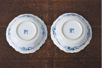 幕末期　福寿紋　山水図　染付5寸皿2枚セット(中皿)