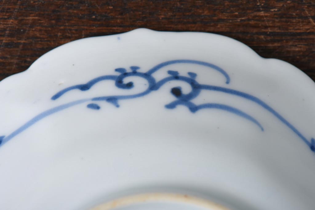 幕末期　福寿紋　山水図　染付5寸皿2枚セット(中皿)